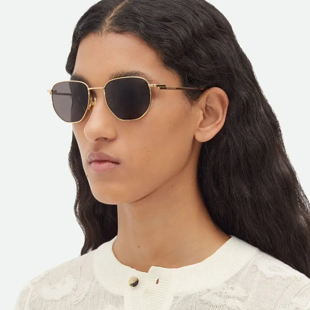 NEW Bottega Veneta BV1301S 001 Gold Grey Split Panthos Unisex Sunglasses
